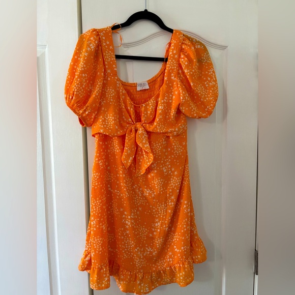orange puff sleeve dress - Picture 1 of 2